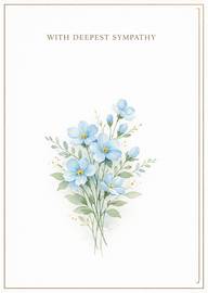 Elegant sympathy card with delicate light blue flowers and border
