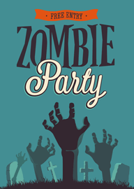 Zombie Party Invitation with Raised Hands and Tombstones