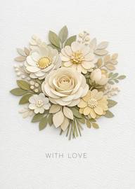 Elegant cream and beige paper flower bouquet with love text