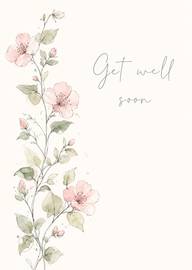 Delicate Pink Watercolor Blossoms with Get Well Soon Message Card