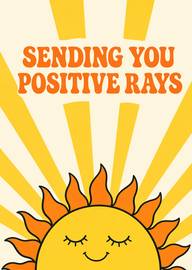 Smiling sun sending positive rays yellow orange card