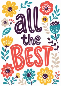 Bold all the best text surrounded by colorful floral illustrations on a bright white background.