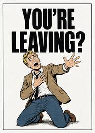 Man on knees shocked surprised leaving card retro comic