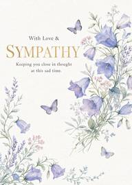 Elegant Sympathy Card with Blue Flowers and Butterflies