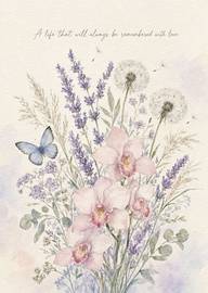 Sympathy card with gentle pastel flowers and butterfly