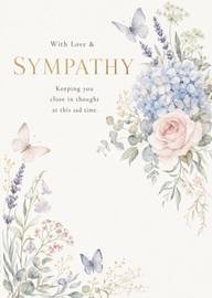 Elegant sympathy card with delicate flowers butterflies soft colors