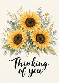 Watercolor sunflowers with thinking of you message card