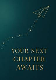 Minimalist card with gold paper plane and stars your next chapter awaits