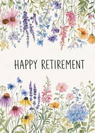Watercolor floral retirement card with text happy retirement