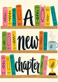 Colorful bookshelf new chapter congratulations card