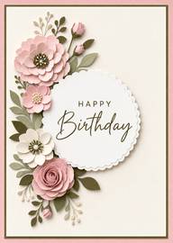 Elegant handmade paper pink floral birthday greeting card