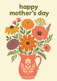Happy Mother's Day floral bouquet card with vintage coral vase