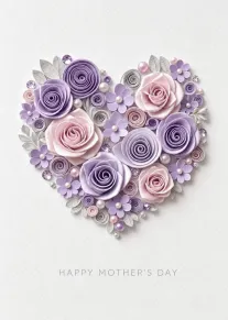 Lavender Paper Flower Heart for Happy Mother's Day Greeting Card