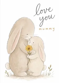 Sweet bunny mummy card with love you floral wording design