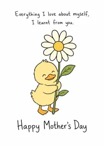 Duckling Hugging Flower Mother's Day Card with Loving Tribute Message