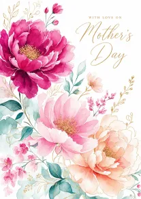 Watercolor Floral Mother's Day Card With Love on White Background