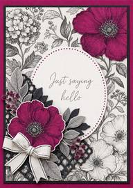Elegant floral greeting card with pink flowers and bow