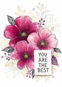 Watercolor pink flowers surround a card reading You Are The Best on a white background.