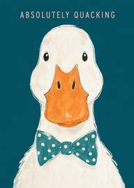 Cute duck with polka dot bow tie and funny quacking phrase