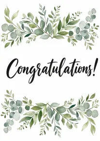Watercolor Greenery Congratulations Card with Elegant Handwritten Message and Leaves