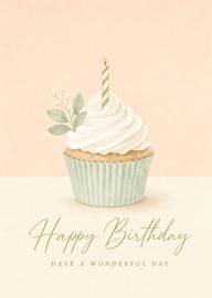 Elegant birthday card with cupcake candle and floral decoration