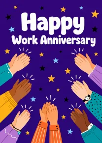 Happy Work Anniversary Card with Clapping Hands and Stars Celebration