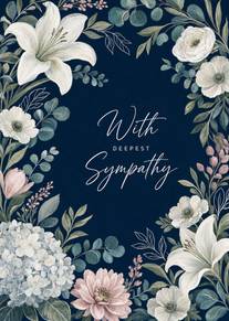 Navy Floral With Deepest Sympathy Card with White Lilies Design