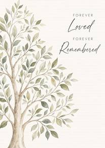 Watercolor tree with Forever Loved Forever Remembered sympathy remembrance card