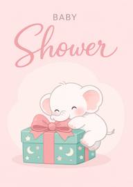 Cute white bunny with gift for baby shower celebration