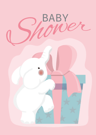 Cute white bunny with gift for baby shower celebration