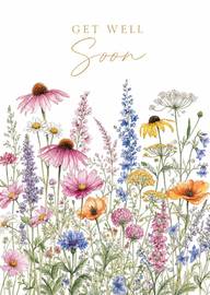 Get Well Soon Floral Meadow Card with Delicate Wildflowers Illustration
