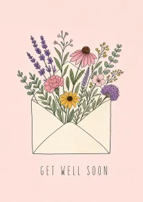 Floral Envelope Get Well Soon Card with Pastel Wildflowers Design