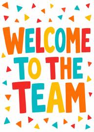 Bright colorful 'Welcome to the Team' card with confetti design