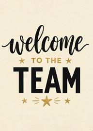 Simple elegant welcome to the team card with gold stars