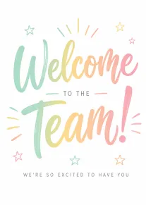 Pastel Welcome to the Team Card with Cheerful Rainbow Lettering
