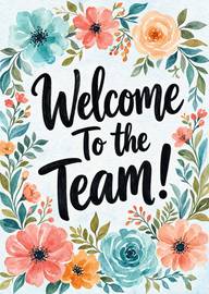 Watercolor floral welcome to the team message card