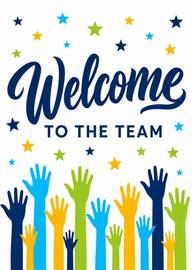 Colorful hands and stars welcome new team member boldly