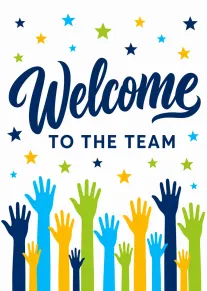 Welcome to the Team Card with Colourful Stars and Hands