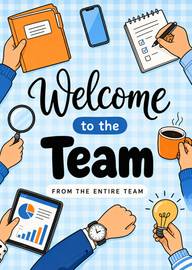 Welcome to the team card with office tools and hands