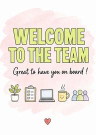 Welcome to the team card with colorful icons and heart