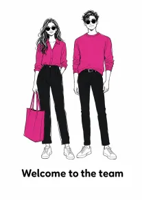 Stylish pink fashion duo says welcome to the team warmly