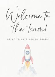 Minimalist welcome card with rocket illustration and elegant text
