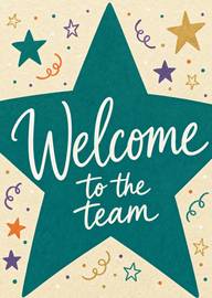 Teal star welcome to the team confetti celebration card