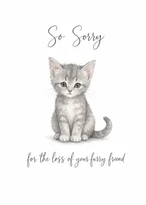 Watercolour kitten beneath So Sorry text for the loss of your furry friend sympathy card.