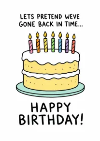 Hand-drawn birthday cake with candles and bold happy birthday text.