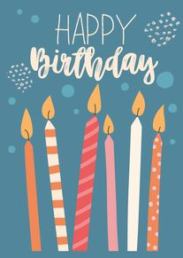 Happy Birthday Card with Six Colourful Candles and Festive Script