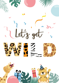 Let's Get Wild Birthday Card with Cute Jungle Animals