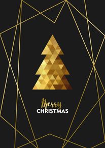 Gold Geometric Christmas Tree Card with Merry Christmas Text Design