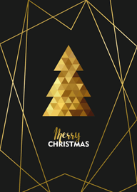 Elegant Gold Geometric Christmas Tree with Merry Christmas Text