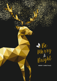Geometric Gold Reindeer with Sparkling Stars Christmas Card